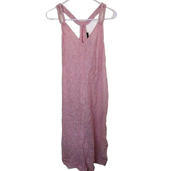 Tahari Midi Dress Cover Up Braided Straps Linen Blend Slits Resortwear Medium - Picture 2 of 11